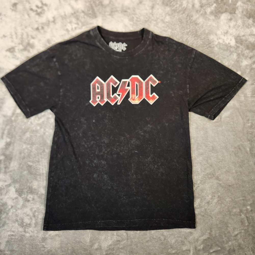AC/DC‎ Graphic T-Shirt Mens Large Black Mineral Wash Acid Wash Rock Band